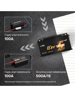 Akumulator LiTime 12V 100Ah H190 Bluetooth L12V100-100-H190-BT-4-AC150