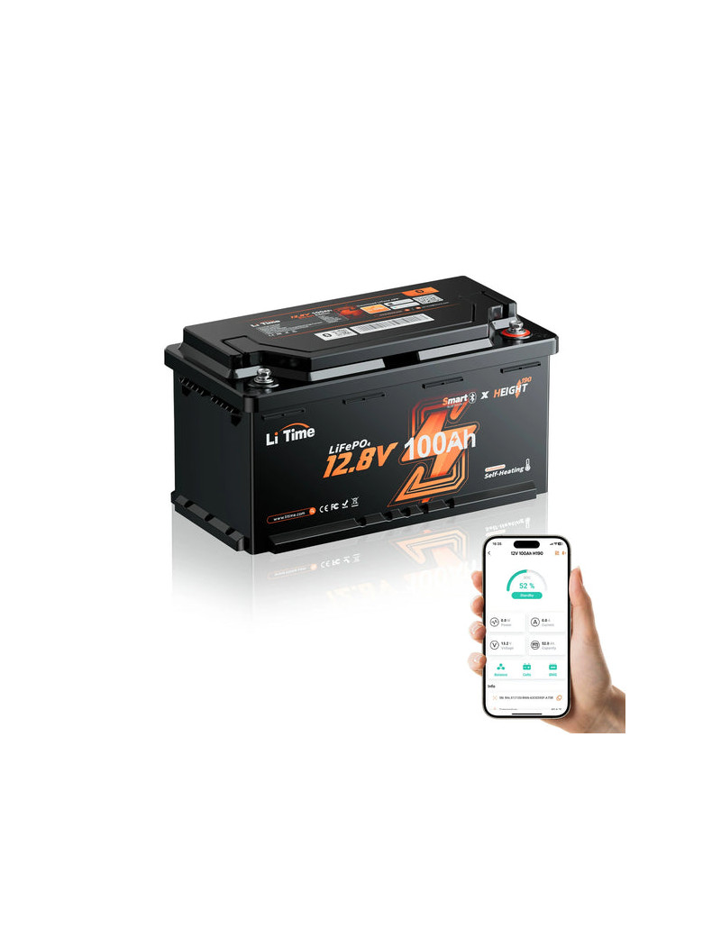 Akumulator LiTime 12V 100Ah 200A H190 Bluetooth mata grzewcza L12V100-200-H190-MHBT-4-AC150-DE