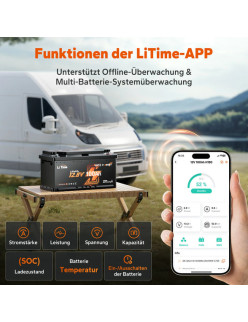 Akumulator LiTime 12V 100Ah 200A H190 Bluetooth mata grzewcza L12V100-200-H190-MHBT-4-AC150-DE