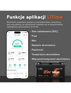 Akumulator LiTime 12V 100Ah H190 Bluetooth L12V100-100-H190-BT-4-AC150